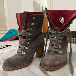UGG Suede Heeled Boots zip and lace-up